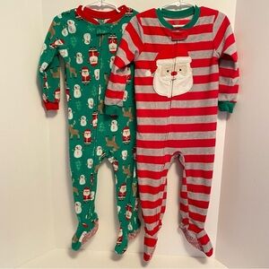 Carter's Toddler Boys Santa Claus Christmas Fleece Footie PJs Set Of 2 Size 2T
